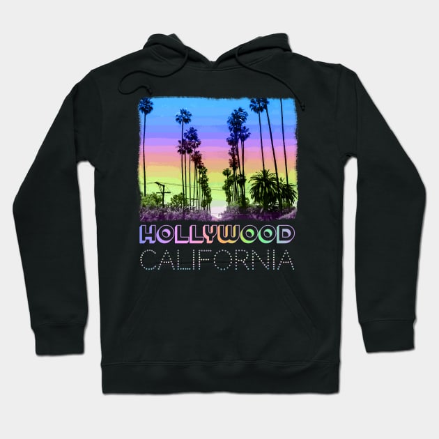 Hollywood, California Palm Trees neon sunset retro design Hoodie by jdunster